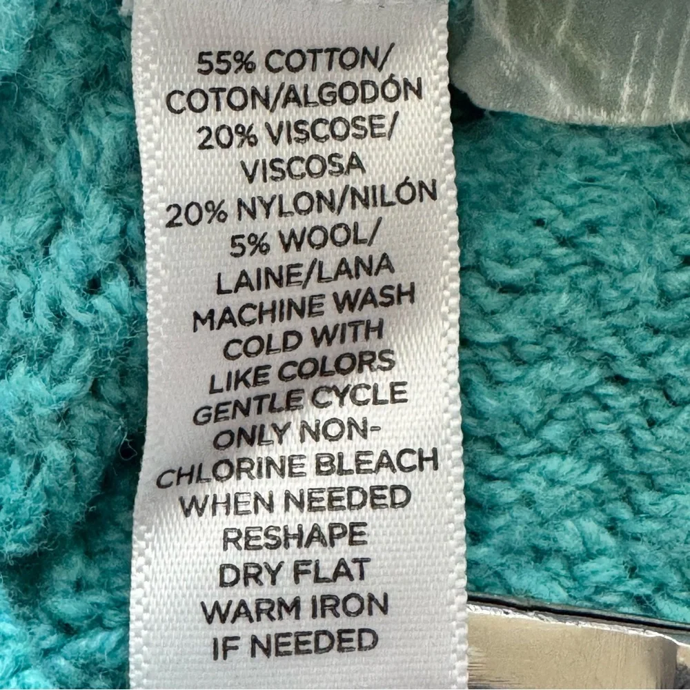LOFT Teal Aqua Teal Blue Green Textured Knit Body Crewneck Sweater Sz M